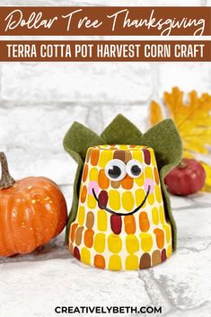 Dollar Tree Clay Pot Harvest Corn Craft Creatively Beth #creativelybeth #dollartree #claypot #terracottapot #flowerpot #corn #harvestcorn #indiancorn #autumn #fall #thanksgiving #craft #diy #kids