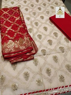 Item Overview ATHARVA Hand Embroidered Salwar Kameez W/Embroidered Jaal-Beige w/Banarsi  Bandhani Dupatta/Santoon salwar/Custom Stitching/Stitch Unstitch/ Dno. CH1539 Fabric:  * Shirt Chanderi 2.5 Mts, Beige Embroidered Neck  * Dupatta: Banarsi Bandhai Silk-Reds 2.5 Mts. * Bottom Santoon Silk 2.5 Mts. Excusive Hand Embroidered Party Wear Punjabi Suit. Customization: * Fabrics Customization: Designs Can be made in different Fabrics. *Color Customization: Designs Can be made in different Colors *S Banarsi Suit Design, Banarsi Suit, Patiala Salwar Kameez, Embroidered Salwar, Bandhani Dupatta, Patiala Salwar, Embroidered Pants, Embroidery Suits Design, Party Wear Indian Dresses