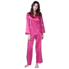 The material is soft, beautiful, and comfortable sleepwear, a nice pajama for your wardrobe. The perfect gift - it is a wonderful gift for family and friends, a Christmas gift selection. Different styles are available for you. The silky look and feel make this robe extra cozy and luxurious. Two-piece pajama style with pants, elastic waistband, easy to on and off Alwyn Home Size: L, Color: Fuchsia | Alwyn Home RH Two Pice Pajamas Set Satin Sleepwear Long Nightwear Lounge Pajama PJS RHW2742 34.0 H Style With Pants, Pyjamas Set, Satin Sleepwear, Lounge Pajamas, Polyester Satin, Nightwear, Gifts For Family, Different Styles, Pajama Set