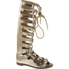 Breckelles Rita-71 Women Metallic Gilly Tie Peep Toe Knee High Gladiator Sandal Size: 6 B(M) US.  Color: Gold.  Gender: female.  Age Group: adult. Knee High Gladiator Sandals, High Gladiator Sandals, Gold Gladiator Sandals, Summer Sandals Flat, Womens Slides Sandals, Black Gladiator Sandals, Womens Gladiator Sandals, White Sandals Heels, Low Heel Sandals