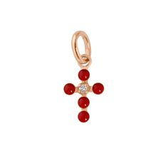 Gigi Clozeau - Pearled Cross Diamond Pendant, Ruby, Rose Gold Elegant Red Necklace With Charms, Elegant Red Cross Pendant Jewelry, Ruby Rose, Diamond Pendant, Cross Pendant, Or Rose, Ruby, Yellow Gold, Rose Gold