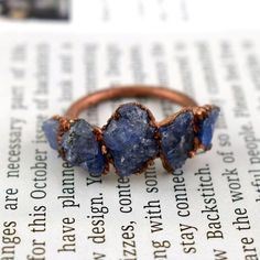 Natural Rough Kyanite Gemstone Copper Electroformed Statement Women Ring 5x6 MM Organic Wedding Ring, Copper Electroformed Jewelry, Electroformed Ring, Pebble Ring, How To Polish Copper, Kyanite Ring, Raw Crystal Ring, Raw Gemstone Jewelry, Raw Stone Ring