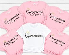 "Mis Quince Squad Shirt, Quinceanera Gift Shirt, 15th Birthday Shirt, Quinceanera Matching Tee, Feliz Cumpleanos Shirt, Sweet 15 Gift Shirt ----- About Us ----- All TeaShirtUS shirts use the highest quality material for ultra-soft and comfortable wear. Most importantly all of our shirts are printed using the most advanced apparel printer to ensure vibrant colors and detailed graphics. ----- How To Order ----- 1-) Please, check and review all the photos. 2-) Choose your t-shirt size and color. *Different styles of shirts may have different shades of same color choice due to different manufacturer brands. *For this reason, we recommend you to match shirts from the same styles if you want precisely matching colors (ex. Unisex, V-necks, Toddler, etc.). 3-) Click add to cart. You can go back to Quinceanera Squad Shirts, Quinceanera Gifts, Squad Shirt, Sweet 15, 15 Gifts, Matching Tees, 15th Birthday, Birthday Shirt, Quince