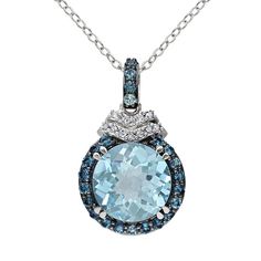 "Designed with a round-cut genuine sky blue topaz center stone accentuated by genuine London blue topaz and diamond accents, this sterling silver halo necklace exudes a radiant look. Comes in a gift box.PENDANT DETAILS Pendant length: .88 in. Chain length: 18 in. Clasp: spring-ring Metal: sterling silver, black rhodium-plated sterling silver STONE DETAILS Stone type: genuine sky blue topaz, genuine London blue topaz Total weight: 4 3/4 ct. Center stone size: 10 mm Shape: round Setting: prong DIA Diamond Necklace Simple, Blue Topaz Necklace, Topaz Jewelry, Simple Diamonds, Drop Pendant Necklace, Halo Pendant, Classic Necklace, Sky Blue Topaz, Sea Glass Jewelry