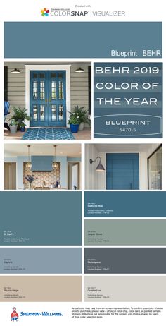 the color scheme for blue paint is shown in this brochure, which shows different shades