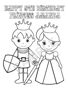 the princess and prince coloring pages for kids to color on their birthday day, with happy birthday