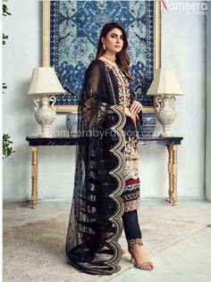 Black Net Dress, Raw Silk Fabric, Party Frocks, Lawn Suit, Pakistani Lawn Suits, Net Dress, Chiffon Collection, Trendy Summer Outfits, Pakistani Designers