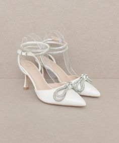 UNCOMMON REIGN BOW KITTEN HEELS Cat Heels, Playful Style, Embellished Heels, Beige Heels, Party Heels, Rhinestone Bow, Shoes Heels Wedges, Heels & Wedges, Leather Bows