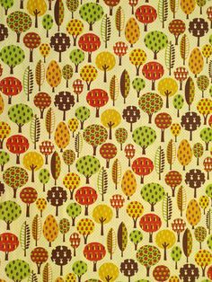 an image of a colorful fabric with trees on it