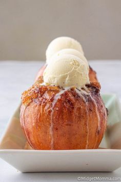 an apple dessert with ice cream on top