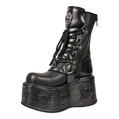 New Rock M.1473-S3 Space Platform Boots (Black) Black Rock Style Platform Boots For Streetwear, Black Closed Toe Alternative Boots, Alternative Black Closed Toe Boots, Black Gothic Combat Boots For Concerts, Alternative Style Black Closed Toe Boots, Black Rock Combat Boots With Round Toe, Black Rock Style Combat Boots With Round Toe, Black Round Toe Combat Boots In Rock Style, Black Round Toe Combat Boots