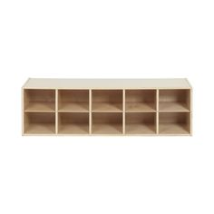 a wooden shelf with multiple compartments