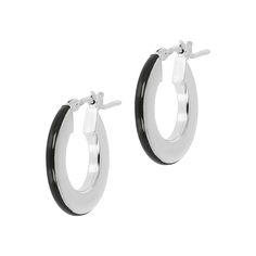 Bianca Milano Sterling Silver Enamel Hoop Earrings  Give your favorite hoops an upgrade by adding a pop of color with enamel.        Approx. 3/4"L x 1/16"W     Stamped .925 sterling silver     Round hoops with flat sides     Pierced with snap bar closures Black Enamel Hoop Earrings As Gift, Black Enamel Hoop Earrings For Gift, Silver Enamel Hoop Jewelry, Silver Hoop Enamel Jewelry, Everyday Enamel Hoop Earrings, Nickel-free Enamel Hoop Earrings, Black Enamel Hoop Earrings, Small Black Hoop Earrings For Everyday, Everyday Small Black Hoop Earrings