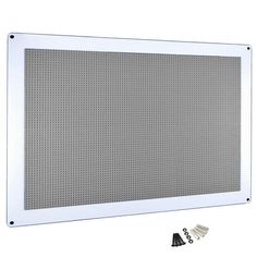 a white wall mounted panel with screws