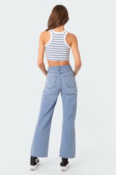 PRODUCT INFO Jeans Denim fabric Wide leg High-rise fit 100% Cotton Model wears size S Model height is 5’8 Item care: Wash with similar color Flame Socks, High Rise Wide Leg Jeans, Swimwear Dress, Denim Fabric, Cropped Tank Top, Crop Tank, S Models, Jeans Denim, Model Height