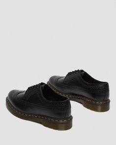 3989 Yellow Stitch Smooth Leather Brogue Shoes in Black | Dr. Martens Dr Martens 3989, Brogue Shoe, Yellow Stitch, Black Dr Martens, Shoe Brushes, Leather Brogues, Brogue Shoes, Unisex Shoes, Goodyear Welt