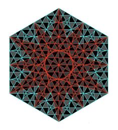 a black and red hexagonal pattern with blue lines