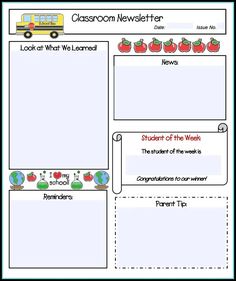 a classroom news paper with an image of school bus and apples