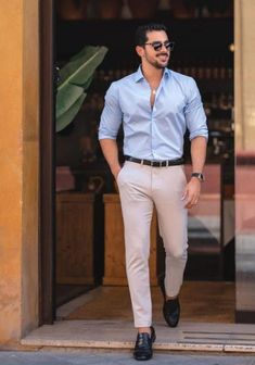 "Men Dress, Casual Pant Shirt, Sky Blue Shirt Beige Pant, Slim Fit Trouser and shirt, Party wear Dress, Gift For Him. Fabric Type = cotton and imported  Collar Style = collared  Length = Normal Color =  white  shirt and green pent Size Type = XS,S,M,L,XL,XXL,XXXL Size Selection ---------------- WE REQUEST OUR BUYERS TO SELECT THEIR SIZE ACCORDING TO SIZE CHART AVAILABLE IN THE PHOTO SECTION. OUR ITEMS ARE MADE ACCORDING TO ABOVE MENTIONED SIZE CHART, SO PLEASE MAKE SURE YOU ARE BUYING A SIZE ACCORDING TO OUR CHART. OUR SIZES ARE NOT STANDARD US / UK or EU, SO PLEASE SELECT IT ACCORDING TO WHAT IS LISTED ABOVE. IF YOU ARE NOT SURE ABOUT YOUR SIZE, PLEASE MESSAGE US THROUGH \"MESSAGE SELLER\". SO CHOOSING THE RIGHT SIZE ACCORDING TO YOUR BODY MEASUREMENTS HELPS ERADICATE ALMOST ALL SIZING IS Blue Shirt For Summer Party, Blue Summer Party Shirt, Blue Shirt For Office Wear In Summer, Blue Office Wear Shirt For Summer, Blue Office Shirt For Summer, Men Dress Casual, Blue Shirt Outfit Men, Outfit Hombre Casual, Formals For Men