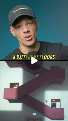 two different pictures with the same person in front of them, one has a hat and the other is wearing a t - shirt that says 8 different floors