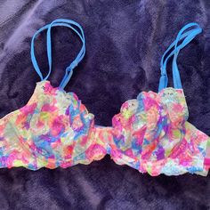 Gorgeous Victoria’s Secret Pink Floral Unlined Lace Bra. Size 34b. Never Worn. Super Cute And Perfect For The Spring/Summer As A Bralette. Very Colorful! Multicolor Padded Underwire Bra, Multicolor Underwire Bra With Padded Cups, Fitted Multicolor Bra With Padded Cups, Stretch Multicolor Bra, Spring Floral Print Multicolor Bra, Fitted Multicolor Bra With Floral Print, Multicolor Beach Bra For Spring, Random Clothes, Sleep Wear