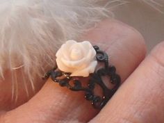 Handmade Gothic White Jewelry, Rose-colored Gothic Jewelry For Gift, Gothic Rose Jewelry For Gift, Gothic Rose Colored Jewelry For Gift, Gothic Rose-colored Jewelry For Gifts, Victorian Items, Gothic Flowers, Gothic Engagement Ring, Creepy Things