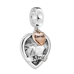 PRICES MAY VARY. [Material]: Birthstone Charm is made of Copper,plated with white gold. Lead free, nickel free, this charms is friendly to sensitive skin. High quality cubic zirconia catch the light from every angle, and the sparkle is very brilliant. [Design]: The birthstone charm has a crystal clear CZ, "April" engraved on the charm, and "Eternal" engraved on a rose gold dangle heart. April Birthstone symbolizes eternal, represents your expectation of the love between you and the one you loved Dangling Charms Jewelry For Birthday And Mother's Day Gift, Mother's Day Jewelry With Dangling Charms As Birthday Gift, Mother's Day Birthday Gift Jewelry With Dangling Charms, Dangling Charms Jewelry For Valentine's Anniversary, Valentine's Day Anniversary Jewelry With Dangling Charms, Personalized Heart Charms For Birthday, Heart Charm For Birthday And Mother's Day, White Heart Pendant Jewelry For Birthday, Silver Heart Charm For Birthday