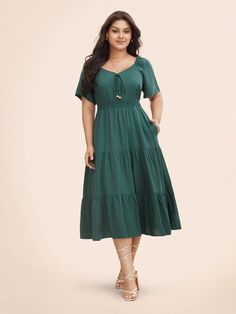 Heart Neckline Shirred Ruffle Layered Hem Dress – BloomChic Elegant Short Sleeve Dress With Ruffled Skirt, Green Tiered Midi Dress For Brunch, Green Tiered Skirt Midi Dress For Brunch, Tiered Dress With Ruffles, Elegant Short Sleeve Midi Dress With Ruffled Skirt, Elegant Green Tiered Skirt Midi Dress, Elegant Green Tiered Skirt Dress, Elegant Green Tiered Midi Dress, Elegant Midi Dress With Ruffled Skirt And Short Sleeves