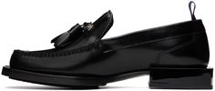 Polished leather loafers in black. · Square moc toe · Fringed detailing and tassels at vamp · Pull-loop at heel collar · Calfskin suede lining · Inset logo hardware at covered block heel · Textured rubber sole Supplier color: Black Luxury Moc Toe Tassel Loafers For Galas, Elegant Tassel Loafers With Moc Toe For Office, Elegant Office Tassel Loafers With Moc Toe, Timeless Black Loafers For Work, Timeless Black Loafers For Workwear, Modern Tassel Slip-on Loafers For Formal Occasions, Modern Tassel Loafers With Leather Sole For Formal Wear, Modern Tassel Loafers With Leather Sole For Formal Occasions, Modern Formal Tassel Loafers With Leather Sole