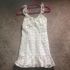 Selfie Leslie White Eyelet Tank Dress Size Xs New Without Tags Shift Fit 100% Polyester Casual Lace Dress For Day Out, Casual Lace Mini Dress For Day Out, Summer Lace Mini Dress With Ruffles, Summer Lace Mini Dress For Spring, Lace Mini Dress For Summer And Spring, Casual Lace Mini Dress For Summer, Mini Lace Dress For Spring Vacation, Spring Lace Sundress, Casual Lace Dress For The Beach