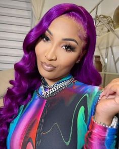 Long Purple Lace Front Wigs Wavy Wig Curly Hair Costume Wigs Fashion Party Wigs 6455772319968  eBay Purple Lace Front, Dark Purple Hair, Glamour Hair, Green Wig, Pretty Hair Color, Celebrity Hair Stylist, Human Virgin Hair, Costume Wigs, Baddie Hairstyles