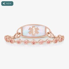 Our Ella Medical ID Bracelet sparkles with individually linked, round cubic zirconia crystals. Offered here in light rose cubic zirconias set in 14k rose gold plated bezels, Ella is a minimalist medical alert design with maximum impact. Pair your women�s medic alert bracelet with your favorite custom-engraved medical ID tag to wear alone or with up to two additional bracelet strands for a layered look.



This classic women�s medical alert bracelet features your custom engraved medical ID tag. E Oval Diamond Bracelet In Rose Gold, Oval Rose Gold Diamond Bracelets, Hypoallergenic Rose Gold Anniversary Bracelet, Hypoallergenic Round Rose Gold Bracelets, Round Hypoallergenic Rose Gold Bracelets, Hypoallergenic Round Rose Gold Bracelet, Adjustable Rose Gold Jewelry With Sparkling Stones, Medical Id Bracelets, Medic Alert Bracelets