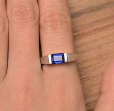 925 Sterling Silver Ring - Amazing Blue Sapphire Ring - Rectangle Cut Ring -  Handmade Ring - Size - 8x10 mm - Teardrop Gemstone Ring This Sterling Silver Gemstone Ring is perfect as a gift item, for you and especially your loved ones. We Also Accept Wholesale Or Orders And All Kinds Jewelry & Gemstones Re Available In Small And Bulk Quantity. For Any Query Please Contact Us. * All our jewelry is Micron Plated which is higher quality as compared to Standard Plating * Please note that there will be slight variations in stone texture and color shades in the actual product that you receive. Stone quality or grade will be same. Product Info  Gemstone -- Sapphire  Stone Size -- 8x10 MM. Metal -- 925 Sterling Silver Style -- Minimalist Manufacturer In -- India  Stone Color - Blue  Band Colour - Ring Rectangle, Saphir Ring, Blue Sapphire Ring, Skull Jewelry, Types Of Gemstones, Blue Sapphire Rings, Sapphire Stone, Ring Handmade, Gemstone Ring