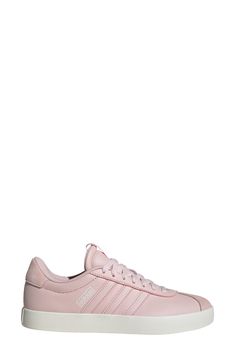 Iconic 3-Stripes pop against the monochromatic leather of this sport-inspired sneaker that looks just as cool on the streets. Leather and synthetic upper/textile lining/rubber sole Imported Pink Leather Sneakers For Jogging, Pink Leather Jogging Sneakers, Trendy Adidas Streetwear Sneakers, Pink Sneakers For Skateboarding With Boost Midsole, Pink Sneakers With Boost Midsole For Skateboarding, Adidas Pink Sneakers With Three Stripes, Pink Adidas Sneakers With Three Stripes, Trendy Adidas Sneakers With Logo, Sporty Pink Sneakers For Skateboarding