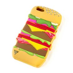 a cell phone case with a hamburger design on the front and sides, made out of plastic