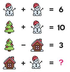 a christmas themed addition worksheet with snowmen and houses