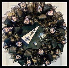 a wreath that has some pictures on it