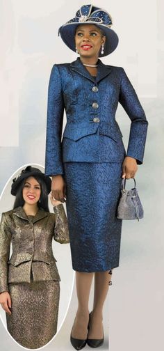 Lily & Taylor 4920 blue jacquard skirt suit Church Skirts, Sunday Dresses, Church Lady Hats, Women Church Suits, Womens Skirt Suits, Church Fashion, Church Suits, Jacquard Skirt, Suit For Women