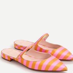 Beautiful Jcrew Maryjane Slide In A Pink And Orange Silk Fabric. Nib Size 7.5 Pink Round Toe Flats For Spring, Pink Low Heel Flats For Summer, Spring Pink Flats, Chic Pink Flats With Low Heel, Chic Pink Low Heel Flats, Pink Closed Toe Flats For Summer, Chic Pink Slip-on Flats, Pink Flat Heels For Spring, Chic Pink Flats For Spring