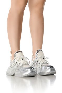 AZALEA WANG SUPER SMOOTH SILVER CHUNKY SNEAKER Nike Chunky Sneakers, Chunky Sneakers Women, So Fresh So Clean, Silver Sneakers, Azalea Wang, Sneaker Games, So Fresh, Chunky Sneakers, Clothes Horse