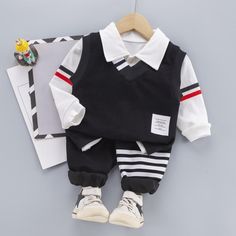 3-piece Vest & Shirt & Pants for Children Boy - PrettyKid Black Long Sleeve Sets For Fall, Black Cotton Sets For Spring, Black Cotton Sets For Fall, Style Knitted Vest, Wholesale Boutique Clothing, Boutique Wholesale, Children Boy, Knitted Vest, Vest Pattern