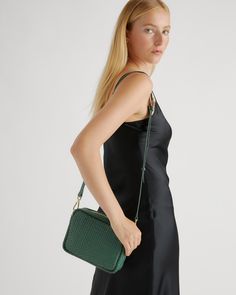 Meet our Italian Leather Handwoven Crossbody, a chic update to our best-selling Italian Leather Crossbody Bag. Handwoven using 100% top-grain Italian leather, this luxurious piece features an adjustable and removable crossbody strap, zip top closure—and an approachable price.  | Quince | Women's Italian Leather Handwoven Crossbody in Emerald Elegant Summer Shoulder Bag With Zipper Closure, Elegant Summer Shoulder Bag With Zipper, Elegant Intrecciato Weave Spring Bags, Chic Shoulder Bag With Intrecciato Weave For Spring, Chic Spring Shoulder Bag With Intrecciato Weave, Elegant Woven Leather Shoulder Bag For Spring, Elegant Spring Woven Leather Shoulder Bag, Chic Intrecciato Weave Shoulder Bag For Spring, Silk Pajamas Shorts