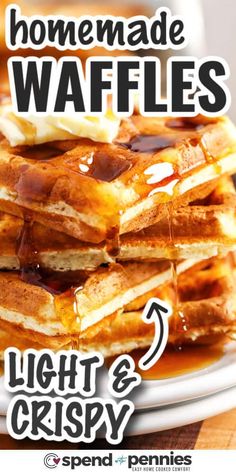 homemade waffles light and crispy with syrup