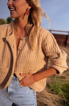 Camel colored, long sleeve cardigan that is super soft and cozy in addition to having pockets on the front as well as buttons. This is a dreamy cardigan to be worn all Fall and Winter long! Our model wears the Beige Lysou Dress, the Light Blue Hunter Jeans and the Brown Tressy Shorts ONE SIZE (fits from US 2-4-6) Length 19.29 in - Width 21.26 in Contexture: 10% wool - 20% polyamide - 30% polyester - 40% acrylic Washing: on delicate setting recommended Long Sleeve Sweater With Buttoned Pockets For Fall, Cozy Button-up Sweater With Pockets, Beige Winter Cardigan For Everyday, Beige Winter Cardigan For Everyday Wear, Everyday Winter Beige Cardigan, Fall Outerwear With Soft Texture For Everyday, Beige Long Sleeve Soft Knit Cardigan, Soft Texture Outerwear For Everyday Fall Use, Soft Texture Outerwear For Fall