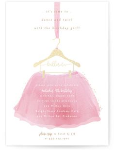 a pink and gold birthday card with a tutu skirt hanging from a hanger