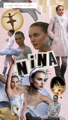 the collage has many different images and words on it, including an image of a ballerina