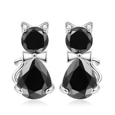 Elegant Cat Ears Jewelry With Cat Design, Black Cat Design Drop Earrings, Elegant Cat Ears Jewelry Gift, Silver Cat Design Jewelry With Cat Ears, Party Jewelry With Cat Design And Cat Ears, Party Jewelry With Cat Design, Elegant Cat Design Jewelry For Party, Black Cat Ears Jewelry As A Gift, Black Cat Ears Jewelry For Gifts