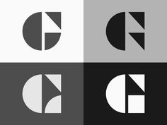 four different logos designed to look like letters