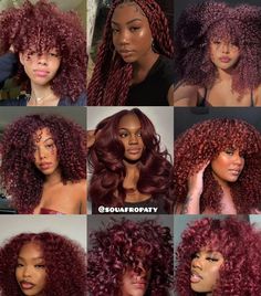 Mahogany Hair Color Curly, Dark Red Balayage Curly Hair, Dark Colors To Dye Your Hair, Colored 4c Natural Hair, Hair Color Combinations For Black Women, Hair Color For Dark Brown Skin, Black Woman Hair Color Ideas, Dark Orange Hair Black Women, Halo Hair Dye Style Curly Hair