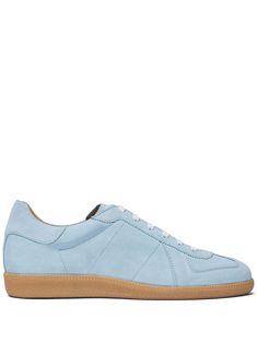 light blue calf leather suede panelled design logo-debossed tongue round toe front lace-up fastening branded leather insole flat rubber sole Balenciaga Track, Balenciaga Triple S, Sneakers Blue, Summer Beach Wear, Suede Sneakers, Derby Shoes, Athletic Sneakers, Espadrille Shoes, Party Shoes